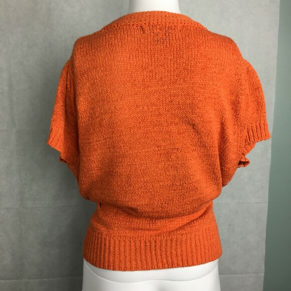 C'est City Cardigan Womens Sz L Orange Cotton Linen Knit Short Sleeve Sweater - Picture 4 of 7